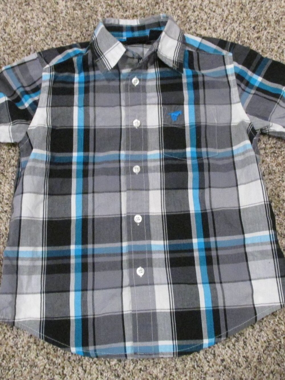 Wrangler Button Down Shirt Boys Size XS 4/5 Black White Striped Short Sleeve Top